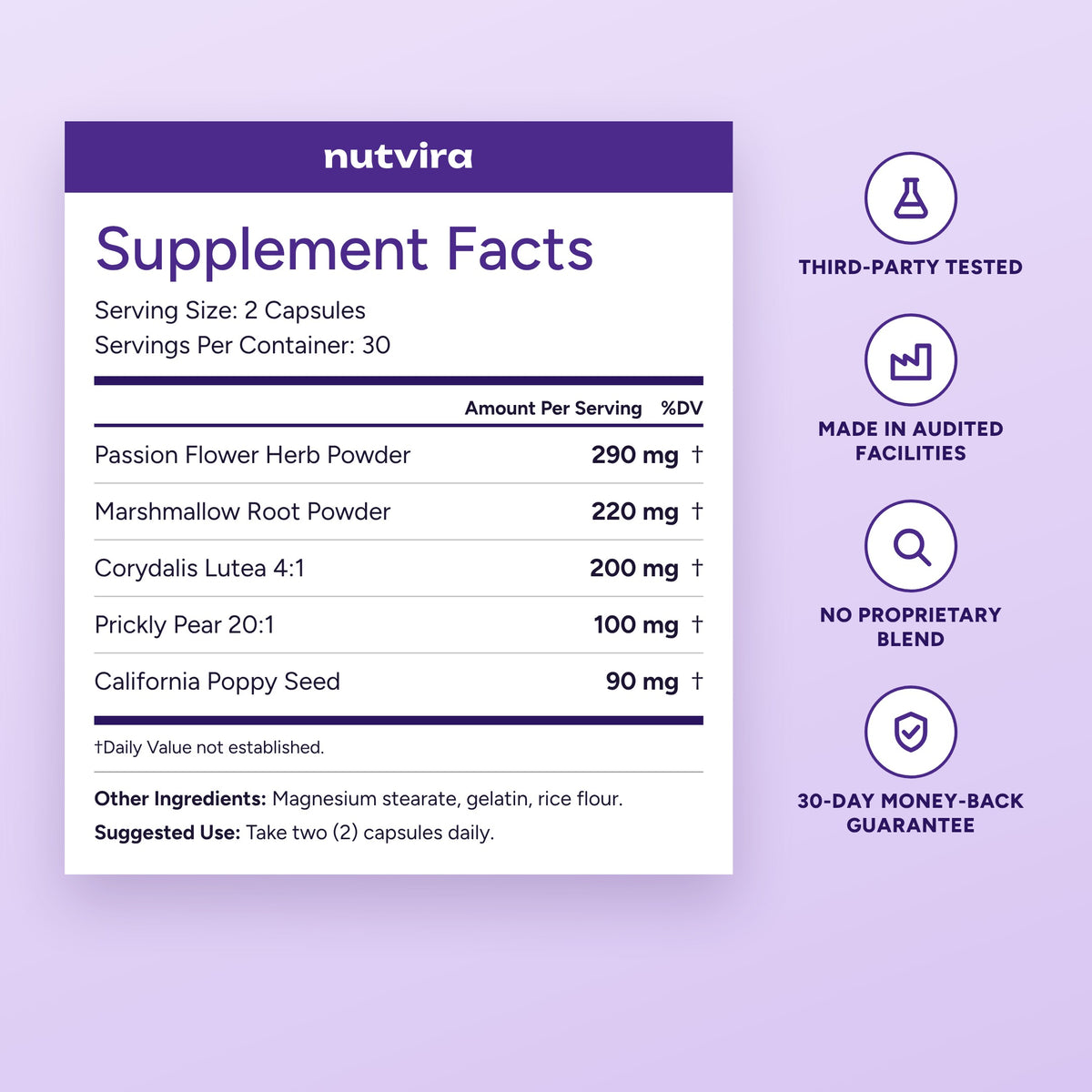 Nutvira Nerve Support supplement facts panel
